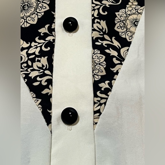 My Kinda Gal Vintage Cream Blouse Black Paisley Shoulder Pads Made in USA L - Picture 10 of 15